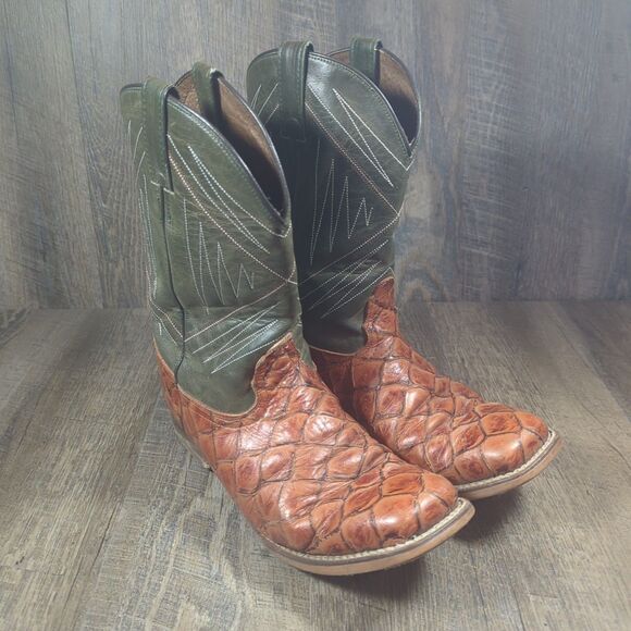 Nocona Boots Newt Cognac Embroidery Square Toe Cowboy Boot Men's Size 10 EE - Picture 1 of 14